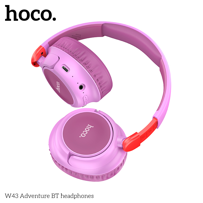 HOCO W43 หูฟังบลูทูธ BT 5.3 สีสันสดใส พับเก็บได้ ใส่สบาย คุณภาพดี HiFi Audio รองรับสาย AUX / TF Card แบต 25ชม เฮดโฟน hc3