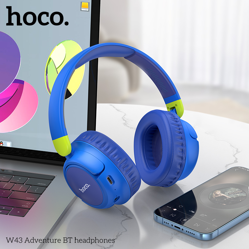 HOCO W43 หูฟังบลูทูธ BT 5.3 สีสันสดใส พับเก็บได้ ใส่สบาย คุณภาพดี HiFi Audio รองรับสาย AUX / TF Card แบต 25ชม เฮดโฟน hc3