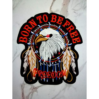 ตัวรีดติดเสื้อขนาดใหญ่ BORN TO BE FREE กะโหลก แจ๊คเก็ต อาร์ม  ยีนส์ Hipster Embroidered Iron on Patch  DIY