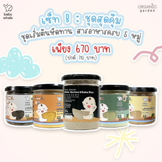 เซ็ทสุดคุ้มชุดกลาง สำหรับเด็ก6เดือนขึ้นไป (โจ๊กซุปเปอร์ฟู๊ด+งาดำ+ไข่แดง+ผงผักเคล+แฟลกซ์สีทองบด)