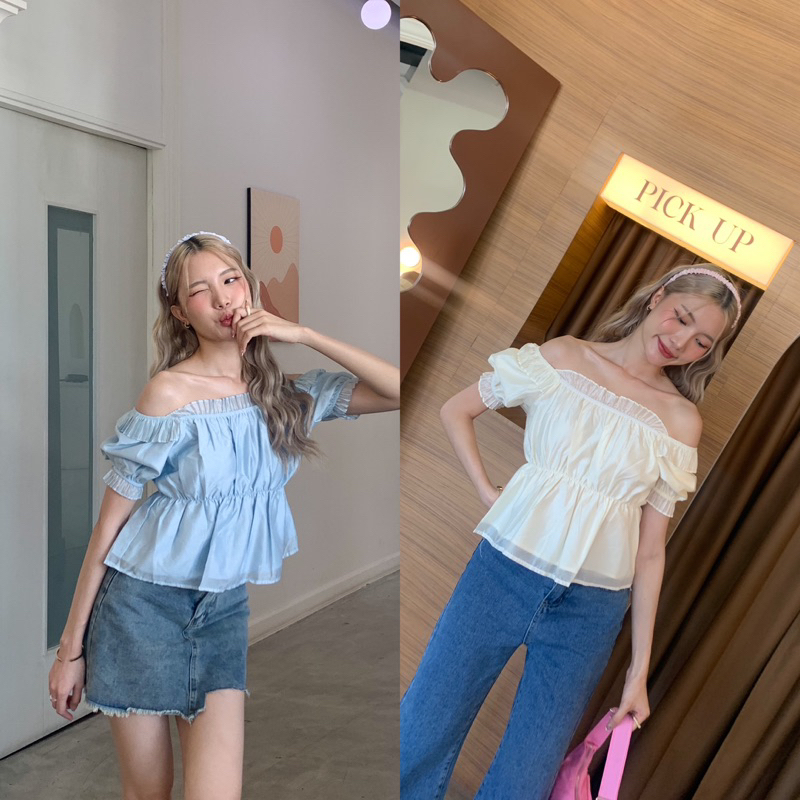 3pcs.basket "T2330" Maria top เสื้อระบายปาดไหล่ แขนตุ๊กตา