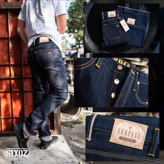 [ลิขสิทธิ์แท้] Surpass Denim รุ่น Brass กระบอกเล็ก 16 oz ริมแดง