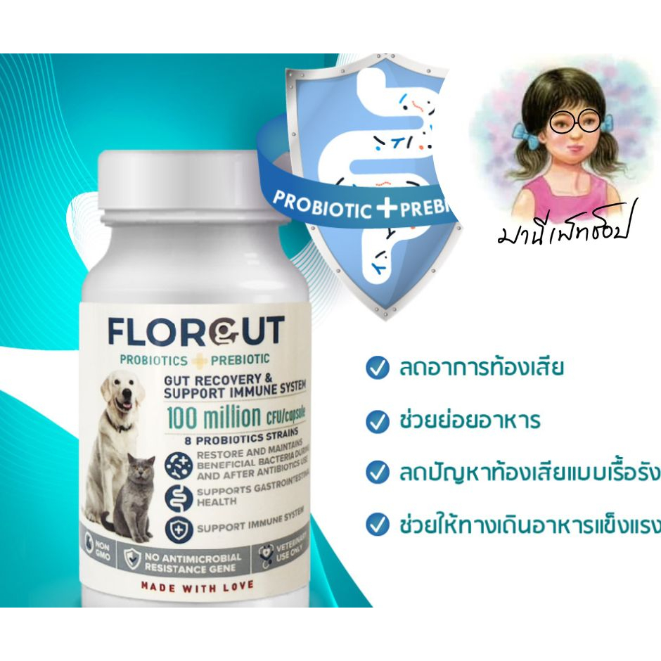 Florgut (ฟอร์กัท) 1กระปุก 30 เม็ด อาหารเสริม พรีไบโอติก โพรไบโอติก ปรับสมดุลลำไส้ ลดปัญหาท้องเสีย หมา สุนัขและแมว