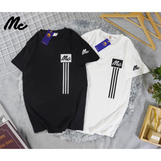 เสื้อยืดแขนสั้นคอกลมปักขีด Mc ทรงตรง SML XL