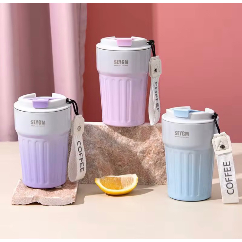 แก้วน้ำกาแฟมี4สีแก้วสแตนเลส304 แก้วกาแฟแบบพกพาพร้อมส่ง