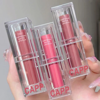 L-08🌟Cappuvini ลิปสติก เนื้อแมตต์ กํามะหยี่ หลอดใส 6 สี อะคริลิคใส กันน้ํา กันเหงื่อ ติดทนนาน