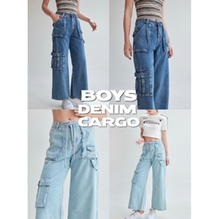 (พร้อมส่ง- XLเอวใหญ่สุด32”) BOYS DENIM CARGO กางเกงยีนส์คาร์โก้งานเกาหลี