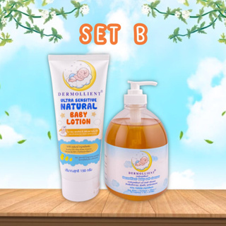 แพคคู่สุดคุ้ม Set B โลชั่นและเจลอาบสระ DERMOLLIENT สำหรับเด็กผิวแพ้ง่าย โดยแพทย์ผิวหนังเด็ก