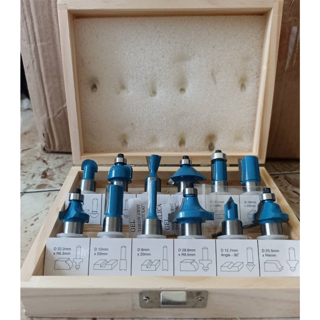 ชุดดอกเร้าเตอร์/ทริมเมอร์(1/2") แกนขนาด 4หุน ( 12.7 mm ) 12 PCS ROUTER BIT SET งาน เซาะร่อง ขุด แกะลวดลาย