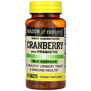 แครนเบอร์รี่ Mason Natural, Cranberry with Probiotic, Highly Concentrated, 60 Tablets