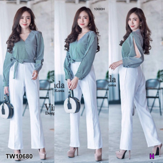 MM10680 จั๊มสูทยาวลายริ้วเปิดแขน Long jumpsuit with open sleeves