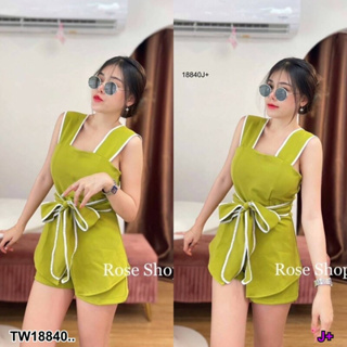 MM18840 Set 2 ชิ้น เสื้อแขนกุด + กางเกงขาสั้น + โบว์ผูกเอว Set 2 pieces. Sleeveless shirt + shorts + waist bow..