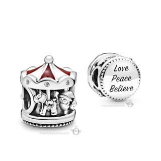 Pandora christmas carousel charm ชาร์มม้าหมุน แท้100% มีสลักคำว่า Love Peace Believe ที่ก้นชาร์ม