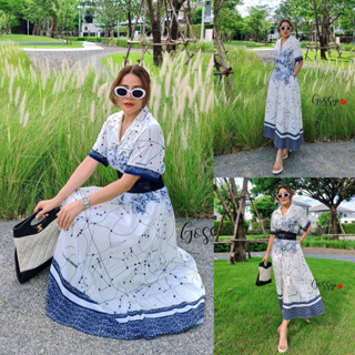 พร้อมส่ง🌸🌸 Long dress ซับในทั้งตัว มีเข็มขัดแถมฟรี by Gossip SIZE :: Freesize