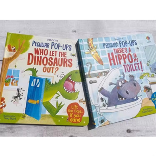 🦖🦖Usborne Peculiar Pop-Ups หนังสือ Lift the Flap เปิดปิด และ มีป๊อบอัพ  ฮิปโป ไดโนน้อย สนุก ฮา