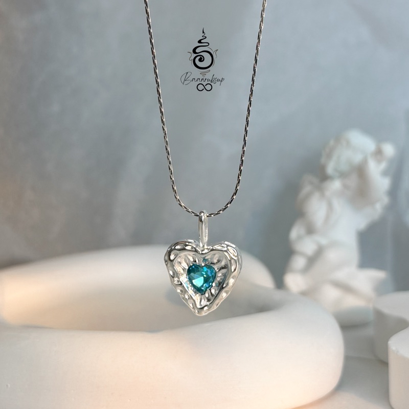 ผ่านพิธี สร้อยคอสายมูรุ่น blue heart เสริมการเงิน เสริมพลังงานบวก เงินแท้92.5%