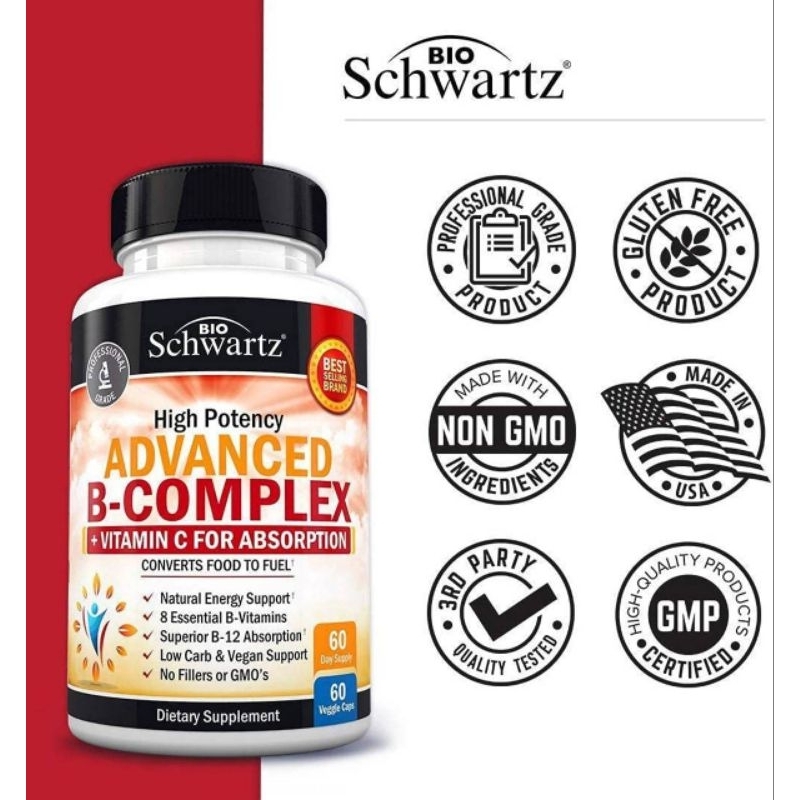 Vitamin B Complex with Vitamin C for Maximum Absorption, 60 Capsules