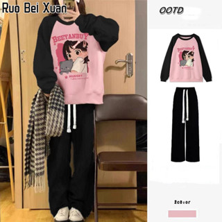 Ruo Bei Xuan เสื้อสเวตเตอร์คอกลมเย็บแขนหลวมสไตล์เกาหลีใหม่ของผู้หญิงลำลองทุกการแข่งขัน