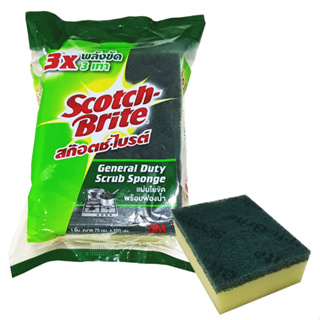 (1 ก้อน) 3M ฟองน้ำ แผ่นใยขัด #96 3"X4" SPONGE สีเขียว สก๊อตช์-ไบรต์ ฟองน้ำล้างจาน