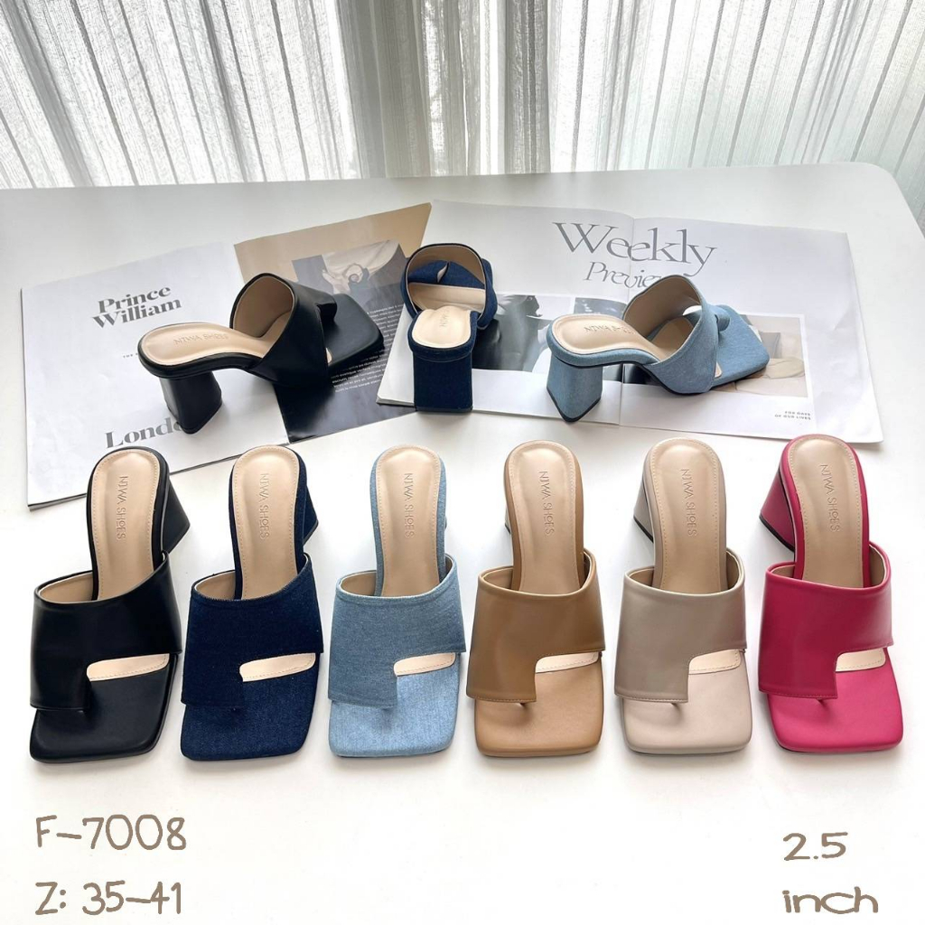 NIWA SHOES รองเท้าส้นสูง ผ้ายีนส์ รองเท้า maxi ส้นเหลี่ยมตะโกนไปเลยว่า รหัสสินค้า F-7008