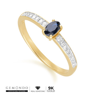 Gemondo แหวนทองคำ 9K ประดับไพลิน (Blue Sapphire) ทรงรี บ่าข้างเพชร ดีไซน์คลาสสิก : แหวนทองพลอย แหวนพลอยแท้