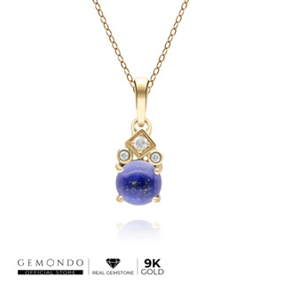 Gemondo จี้ทองคำ 9K ประดับลาพิส ลาซูลี (Lapis Lazuli) และเพชร ทรงกลมดีไซน์คลาสสิก : จี้ทอง จี้พลอยแท้ จี้พลอยน้ำเงิน