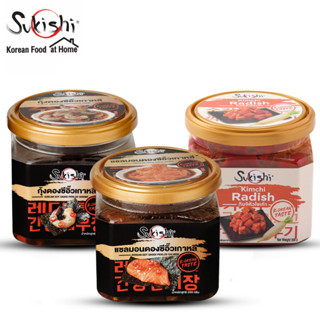 ซูกิชิ ดองซีอิ๊วเกาหลี350g 2 กระปุก (แซลมอน, กุ้ง) +  กิมจิหัวไชเท้า 1 กระปุก