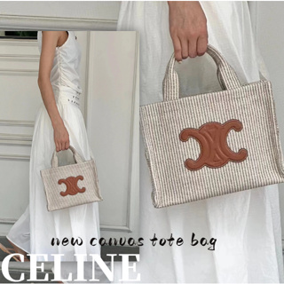 เซลีน Celine/CABAS THAIS ผ้าพิมพ์ลายโลโก้ขนาดเล็ก กระเป๋าถือหนังลูกวัว/กระเป๋าถือสุภาพสตรี/สินค้าลดราคาปลอดภาษี