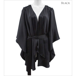 Annebra เสื้อคลุม ทรงกิโมโน ผ้าซาตินแต่งผ้าลูกไม้ มีสายรัดคาดเอว Satin Robe รุ่น AN8-681