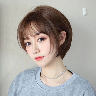 วิกผมสั้น น่ารักมาก เหมาะสำหรับใบหน้ากลม แถมเน็ต​คลุมผม​ ผมนิ่ม​ ฟรีตาข่ายคลุมผม