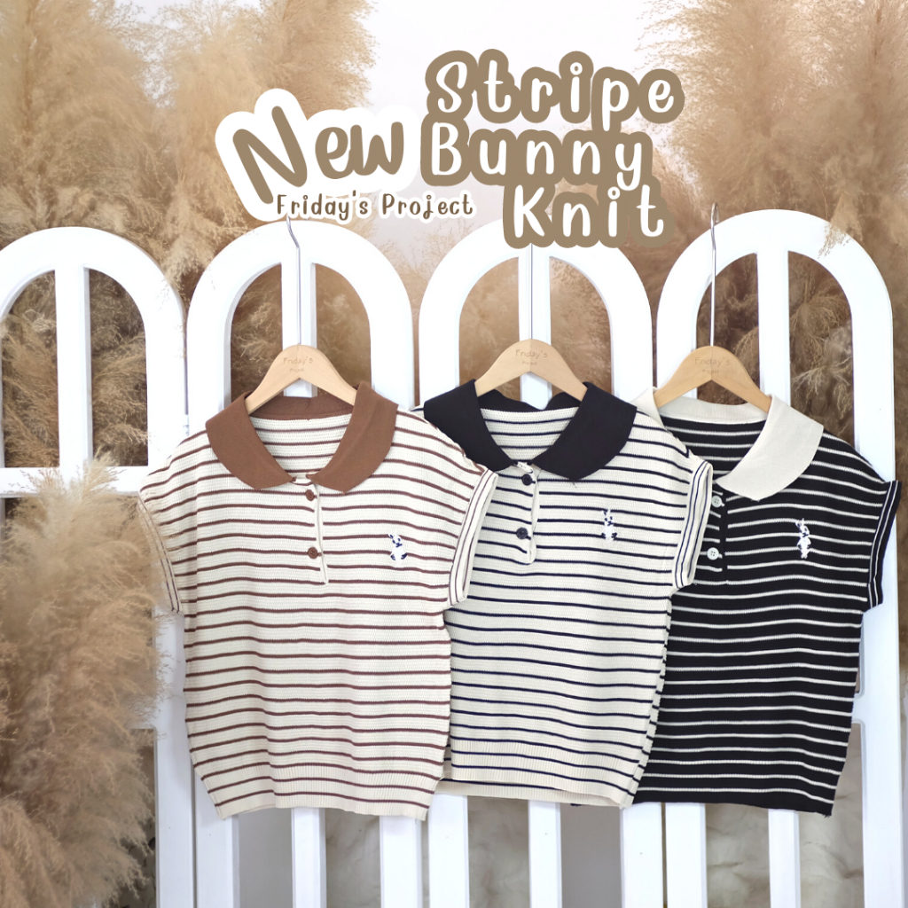 stripe bunny knit เสื้อไหมพรมลายขวางปักลายกระต่าย