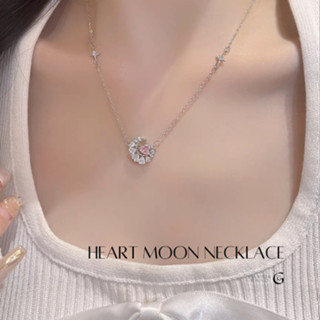 Glamor✨Heart Moon Necklace สร้อยคอ สร้อยคอเงิน 925 ไม่จางหาย สร้อยคอคนรัก พระจันทร์สีชมพูเพชร สร้อยคอเพทาย สร้อยคอคู่