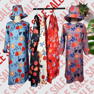 MM12549 เดรสลายดอกแขนยาว+หมวก Long sleeve floral dress + hat