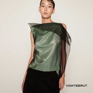 VICKTEERUT Spaghetti Strap Blouse with Frilled  Detail เสื้อสายเดี่ยว ตกแต่งระบายชีฟอง DRY CLEAN ONLY