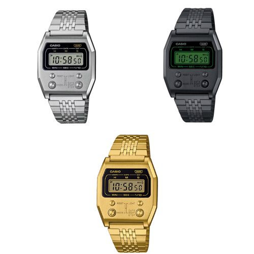 CASIO นาฬิกาข้อมือ สายสแตนเลส รุ่น A1100D,A1100B,A1100G, A1100D-1E,A1100B-1E,A1100G-5E