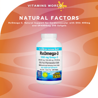 Natural Factors RxOmega-3, Natural Support for Cardiovascular with DHA 400mg and EPA800mg 240 Sofgels(V.986)