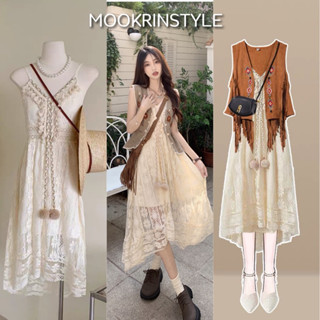 Mookrinstyle เดรสสายเดี่ยวโบฮีเมียน แต่งลูกไม้ แมทช์ผ้าระบายคลาสสิค ชุดBohodress