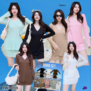 TwinsShopVip💗พร้อมส่ง TW18859 Set 2 ชิ้น เสื้อแขนยาว + กระโปรงสั้น ..