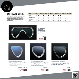 GULL - OPTICAL LENS - เลนส์สายตาหน้ากากดำน้ำ ของรุ่น Vader, Mantis, Mantis lv, Lanze สำหรับนักดำน้ำที่มีปัญหาด้านสายตา