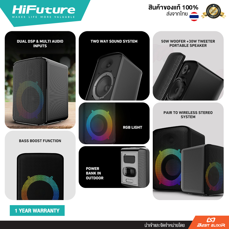 ลำโพงบลูทูธปาร์ตี้ HiFuture Event เบสหนัก  เสียงกระหึ่มทั่วงาน เชื่อมต่อได้หลายตัว แบตอึด ประกันศูนย์ 1 ปี