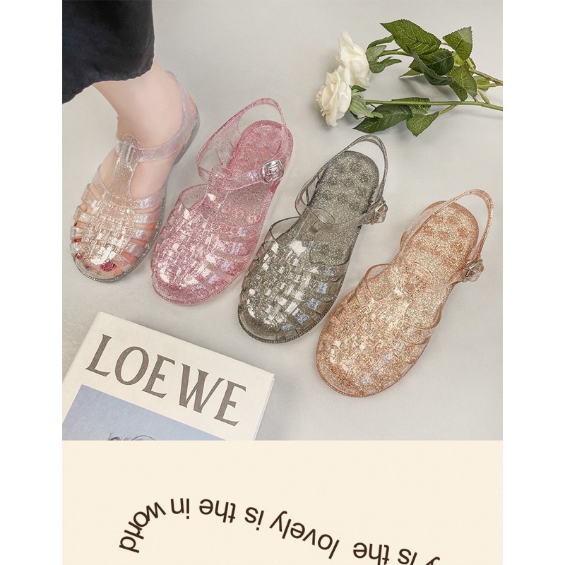 ⛱️👙Lisa.Shoes💦รองเท้าแตะแฟชั่นรัดส้นสีใสGlitter👑ยางนิ่มไม่กัดเท้า{พร้อมส่ง🛍️}