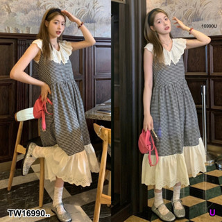 SS16990 เดรสยาว ผ้าฝ้าย ต่อด้วยผ้าลูกไม้ Long dress made of cotton with lace trim.