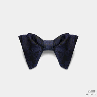 Navy Paisley on Black Moth Butterfly Silk Bowtie – โบว์ไทผ้าไหมปีกผีเสื้อสีดำลายลูกน้ำสีกรม