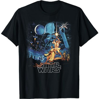 Star Wars ความหวังใหม่โปสเตอร์วินเทจคลาสสิกลายเสื้อยืดสีดำ100% COTTON