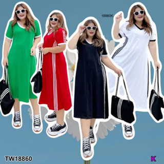 👗Pfashion [ส่งไวมาก🚛] P18860 เดรส #bigsize เดรสตีแถบคอวี ตีแถบข้าง..