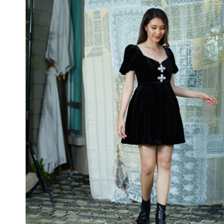 SP334S : Black Velvet Sweetheart Mini Dress