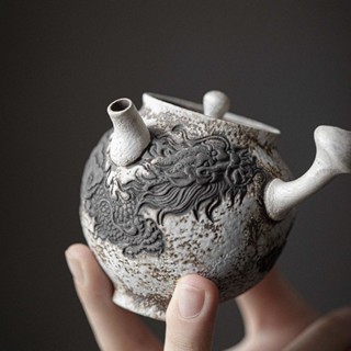 Old Rock Clay Handmade Embossed Murong Teapot Chinese Vintage Side Handle Teapot Ceramics 125ml Personal tea cup