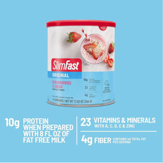 **พร้อมส่ง (364 g) 14 มื้อ  SlimFast Meal Replacement Powder, Original Strawberries &amp; Cream, Shake Mix, 10g of Protein,