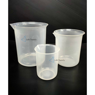 Beaker PP (Plastic) บีกเกอร์พลาสติก (ไม่มีหูจับ) ขนาด 100 250 400 500 ml., No Brand ไม่มียี่ห้อ, จีน