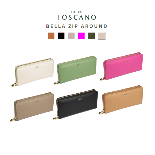 Bella Zip Around I กระเป๋าสตางค์ มีซิปใส่เหรียญ การ์ด ,นามบัตร ,หนังเเกะ Tocco Toscano